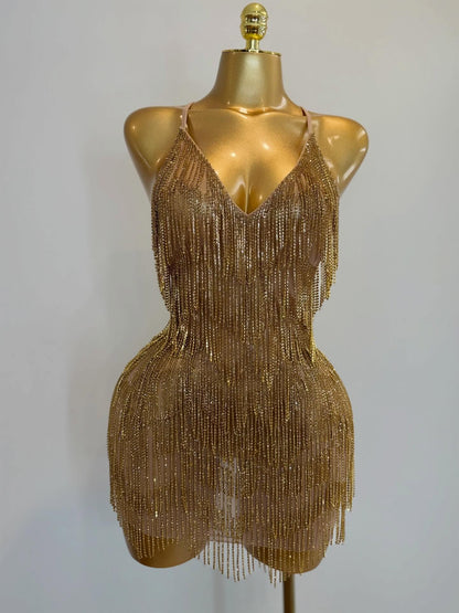 Midnight Fringe Dress(silver, pink, gold)