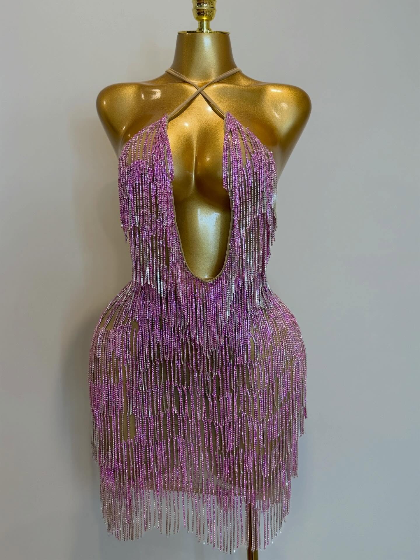 Midnight Fringe Dress(silver, pink, gold)