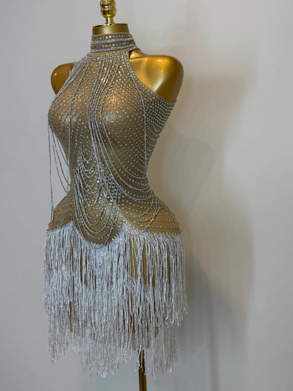 Silk Tassel Mini Dress
