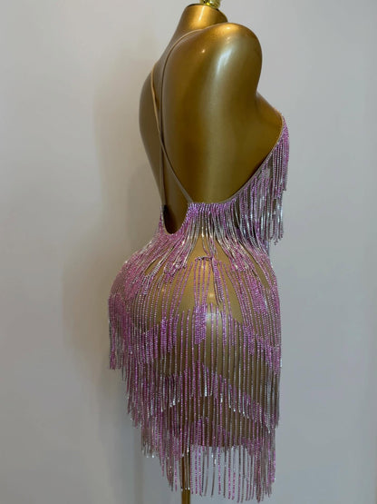 Midnight Fringe Dress(silver, pink, gold)