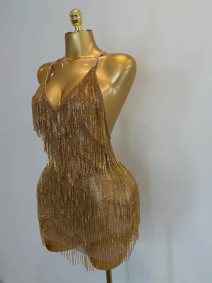 Midnight Fringe Dress(silver, pink, gold)