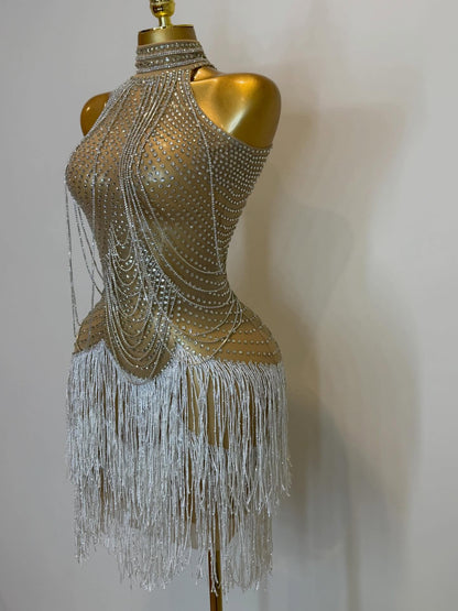 Silk Tassel Mini Dress