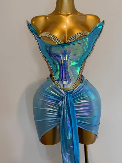 Cobalt tie Skirt set