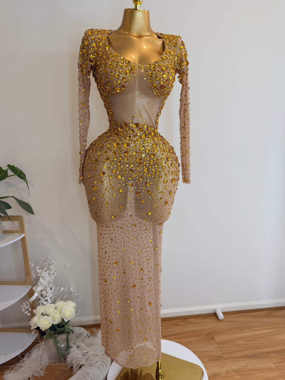 Radiant Royal gold crystal gown full length