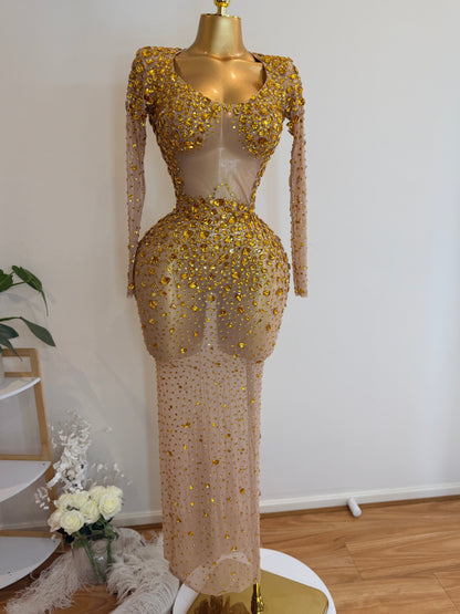 Radiant Royal gold crystal gown full length