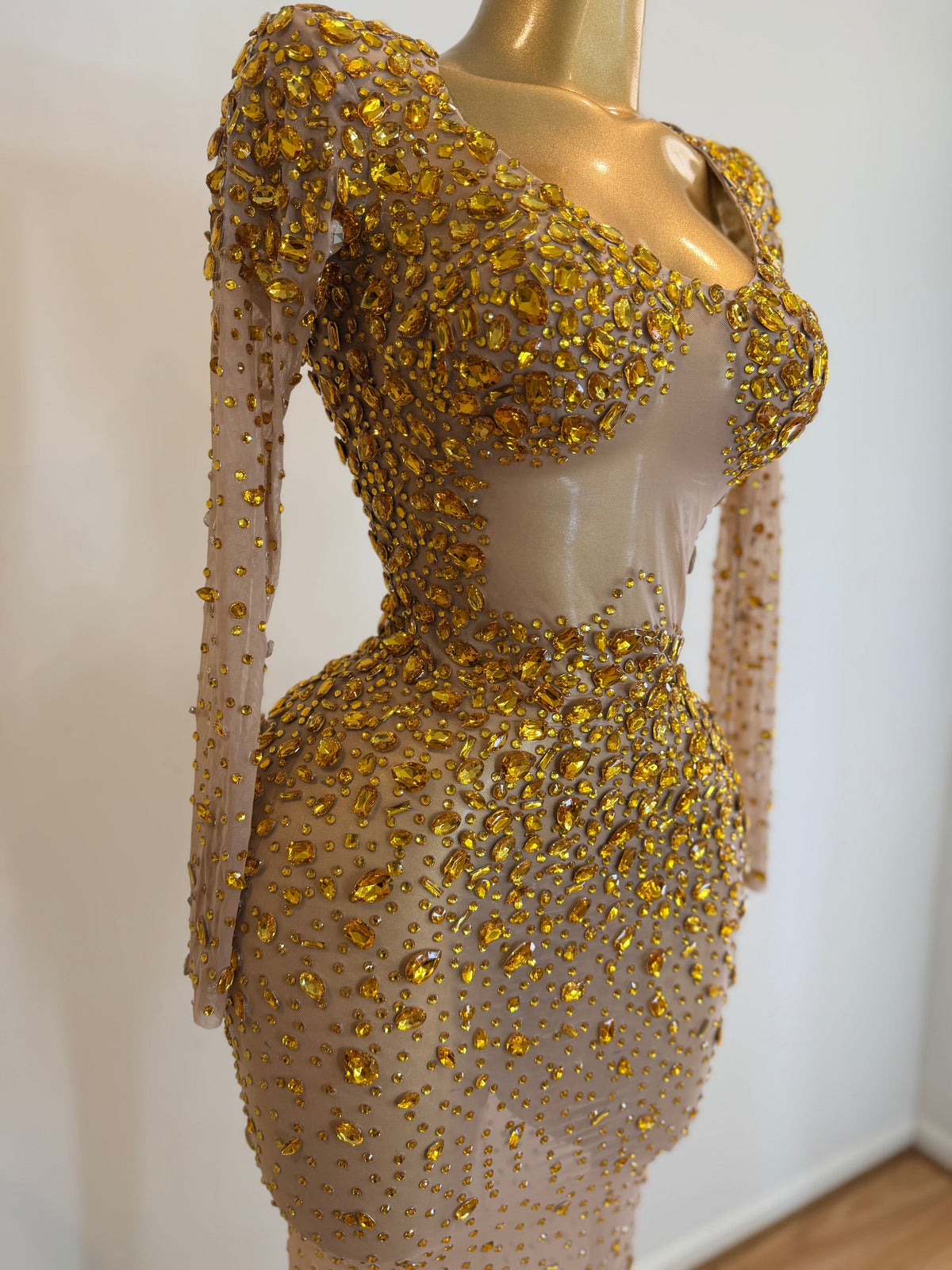Radiant Royal gold crystal gown detail view