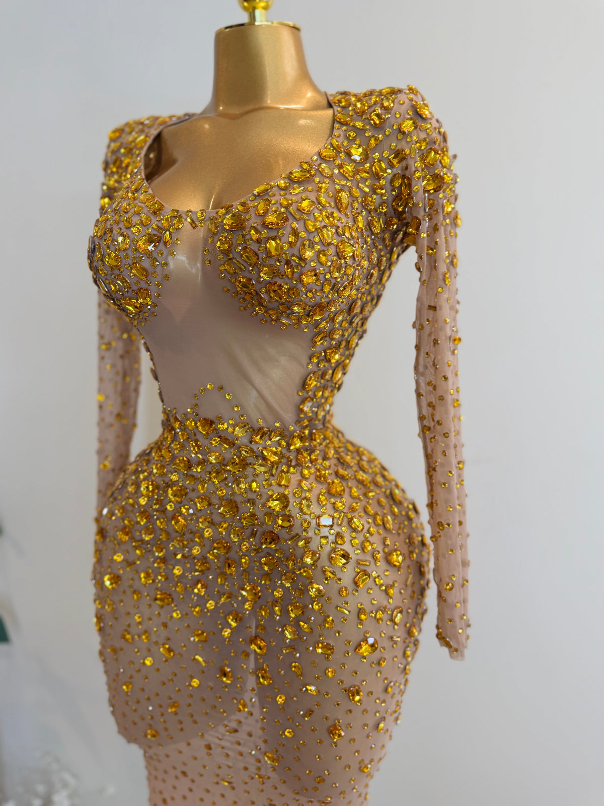 Radiant Royal gold crystal gown side view